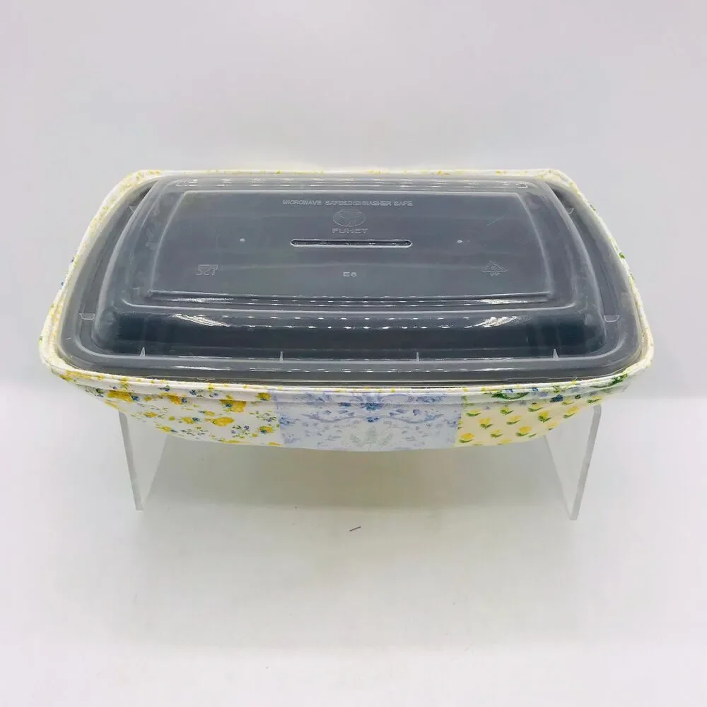 Reversible Microwave Cozie For Takeout Containers Cottage Patchwork Yellow Blue